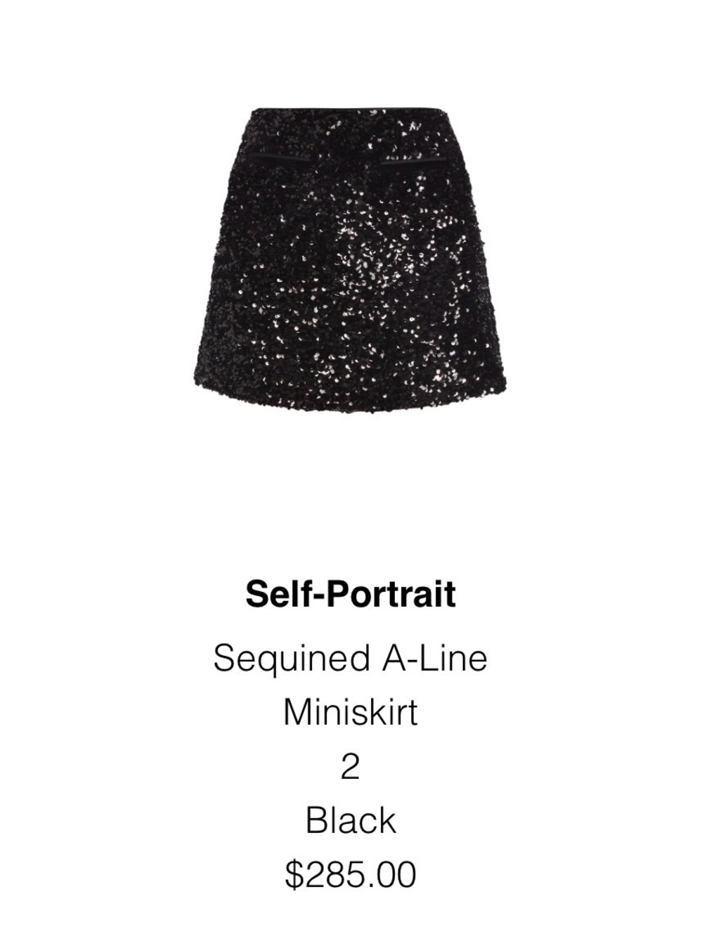 Self-Portrait Black Sequined A-Line Mini Skirt